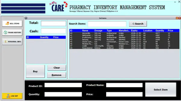 Pharmacy inventory and point-of-sale interface