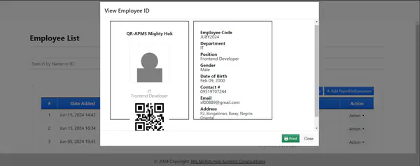 Payroll management system interface