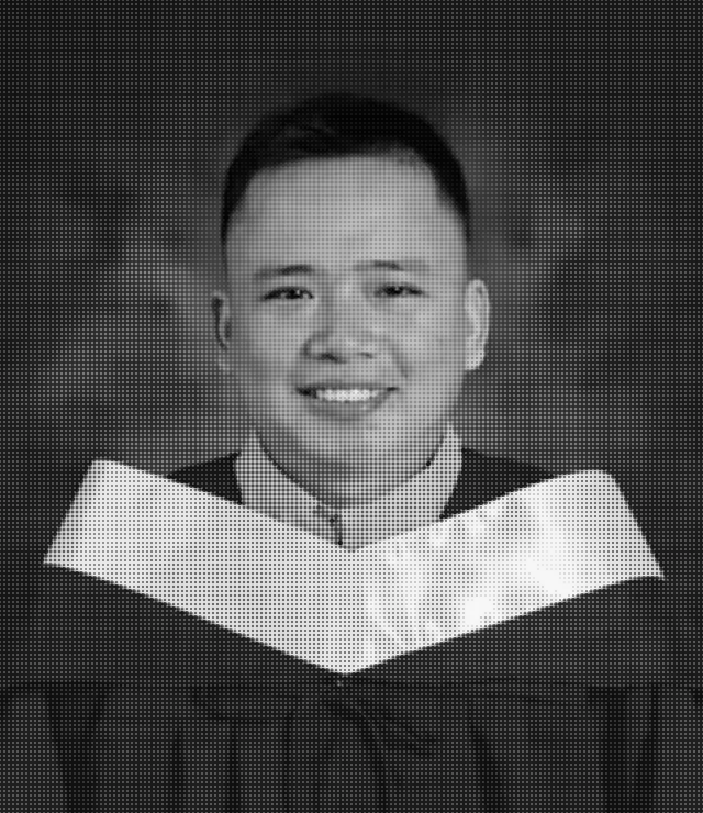 Black-and-white halftone portrait of Juby Neil Valiao
